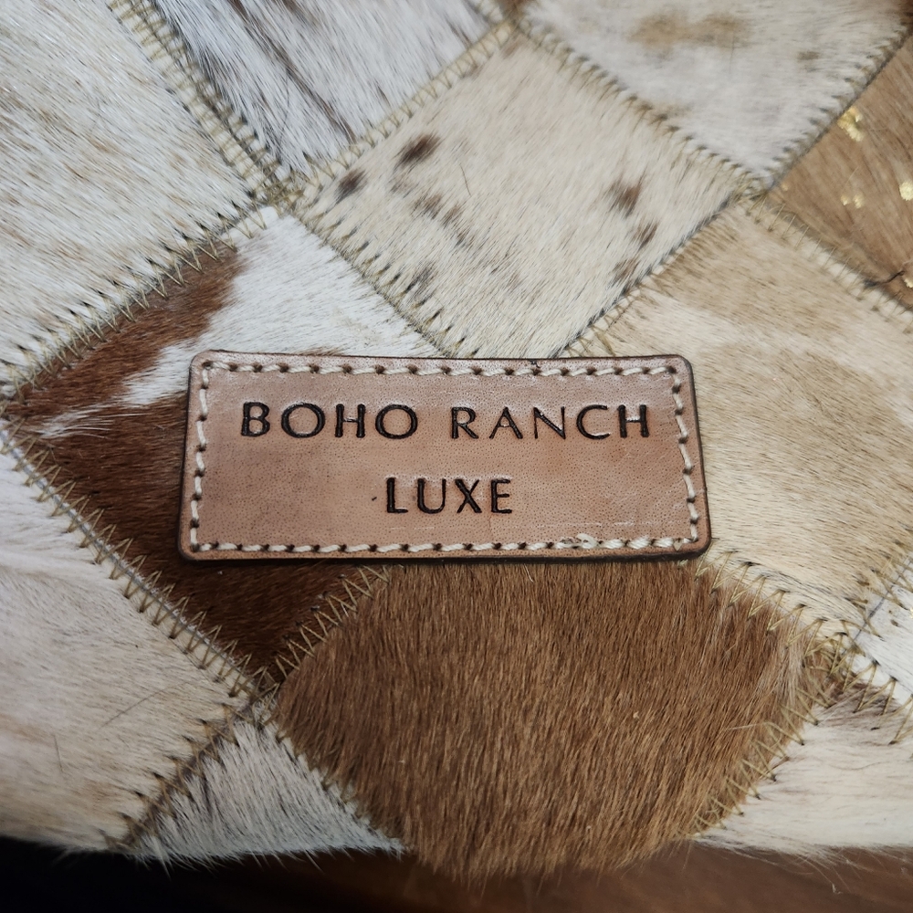Boho Ranch Luxe Brown Patchwork Cowhide Weekender… - image 3